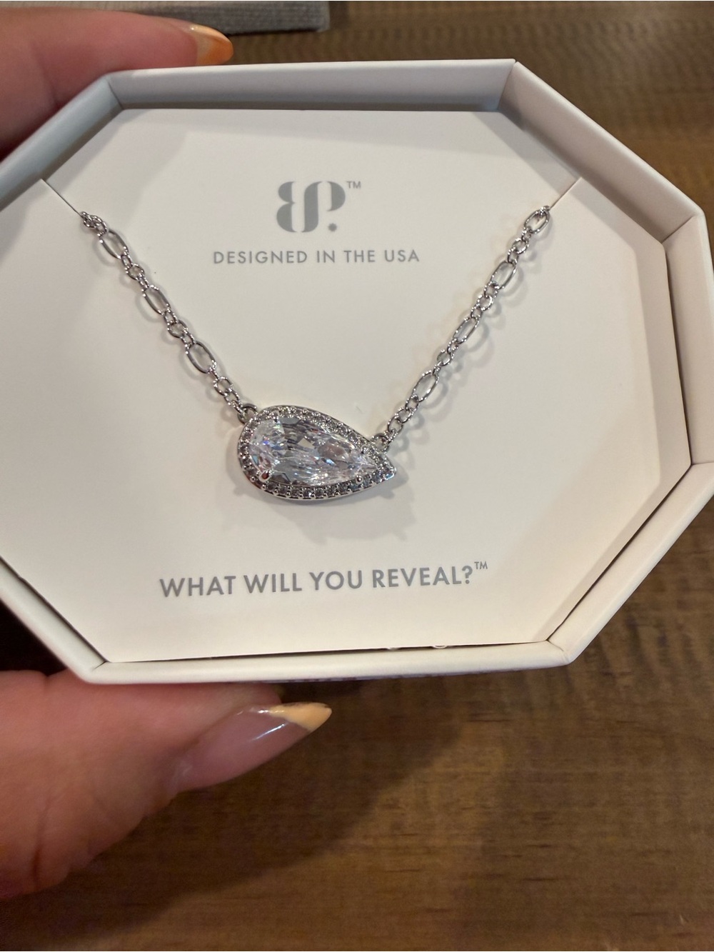 bp Silver Teardrop Crystal Necklace